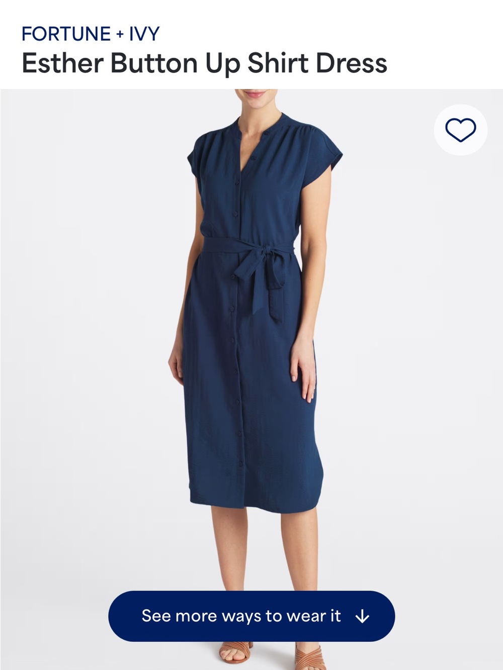 NWT Fortune + Ivy Esther Button-Up Shirt Dress in Navy